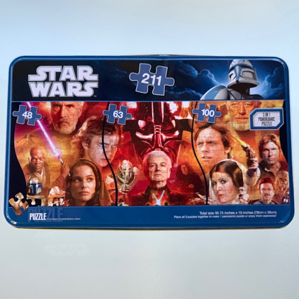 Star Wars 3 in 1 Panoramic 211 Piece Jedi Sith Classic Puzzle in Collectible Tin